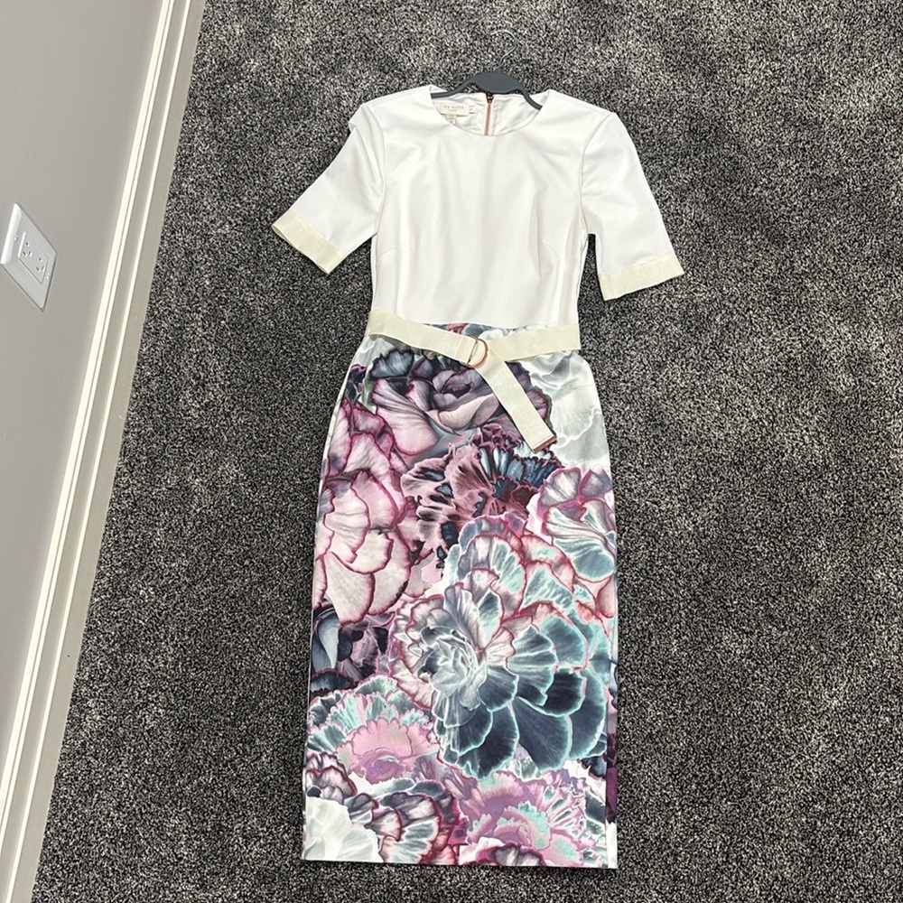 Ted Baker White and Floral Belt Dress Size 1
